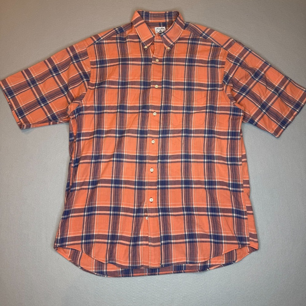 Plaid 100% Cotton Easy Care Brooks Brothers Short Sleeve Button Down Shirt Sz L